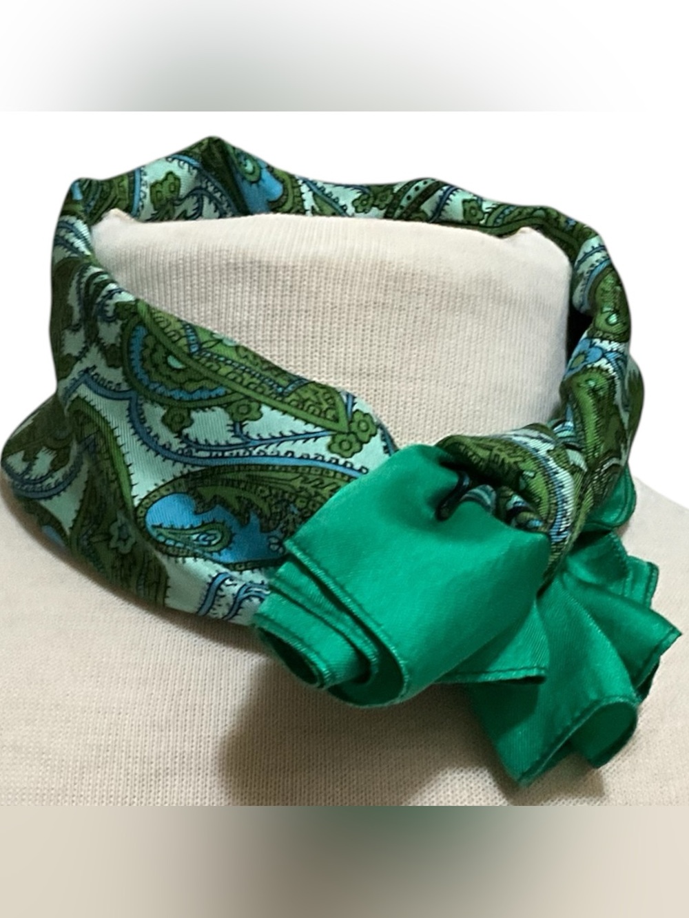 Vintage Liberty of London Scarf Green Blue Botanical Print England 23” - Picture 5 of 12